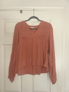 Women's Rust Peasant Blouse - Lightweight V-Neck Top